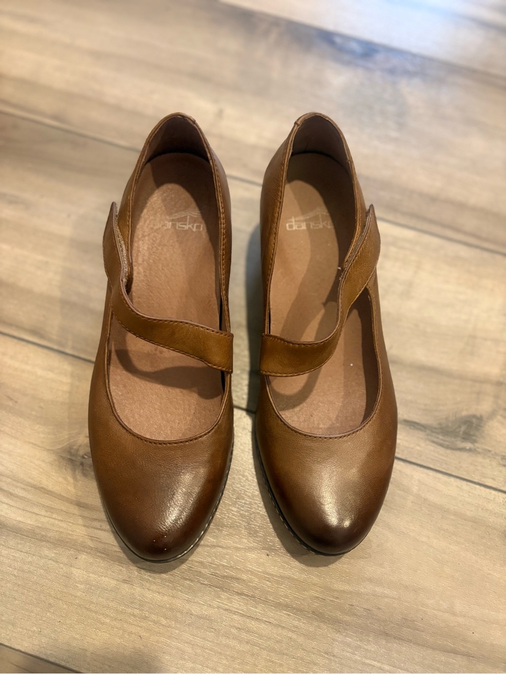 Dansko Cognac Leather Mary Jane Flats